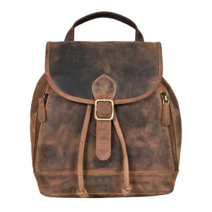 Rustic Brown Leather Backpack Bag For Women