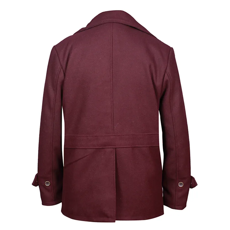 Classic Notched Collar Double Breasted Wool Blend Pea Coat