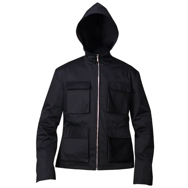 Mens Black Surplus Patch-pocket Shell Cotton Jacket