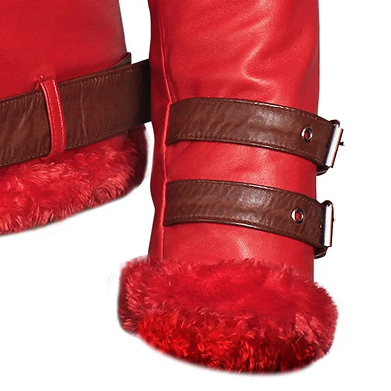 New Mens Red Shearling Jacket Winter Fur Coat