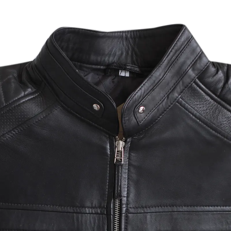 Black Café Racer Slim Fit Leather Biker Jacket