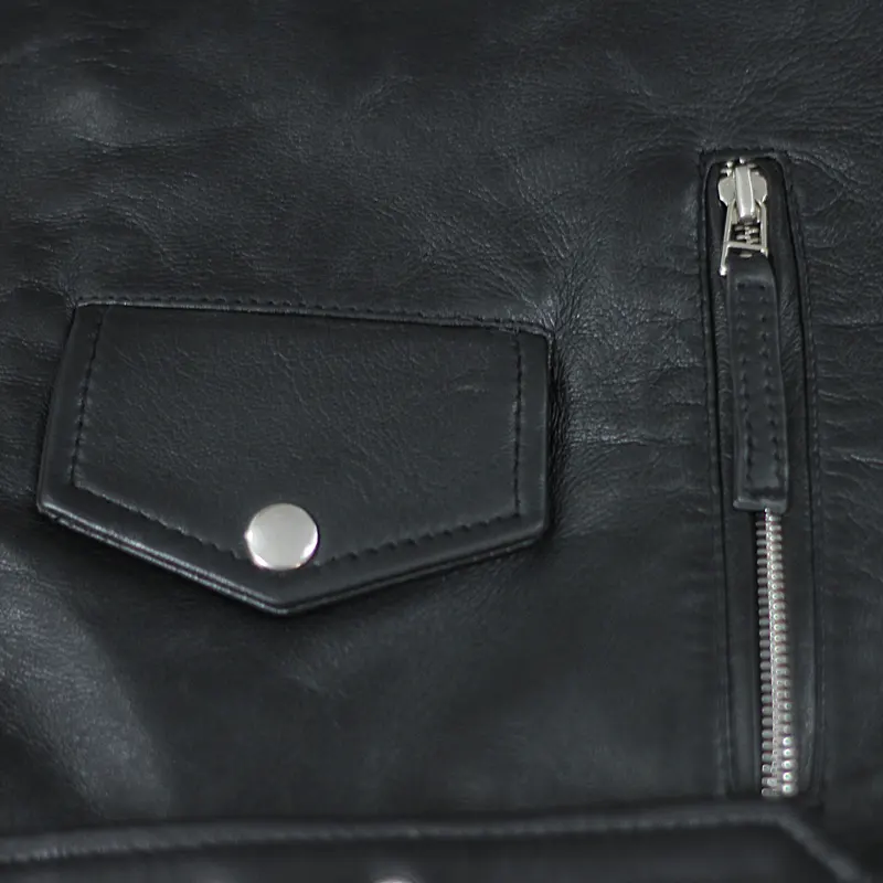 Classic Asymmetric Zip-Up Belt Biker Black Leather Jacket