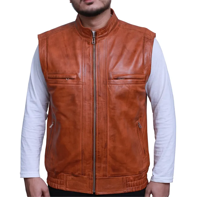 Fashion Men's Rocker Rider Motorcycle Brown Leather vest Fashion Men's Rocker Rider Motorcycle Brown Leather vest