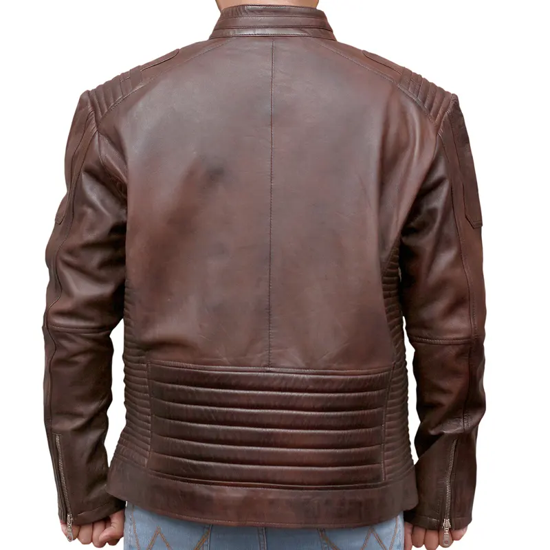 Men's Distressed Retro Biker Leather Jacket